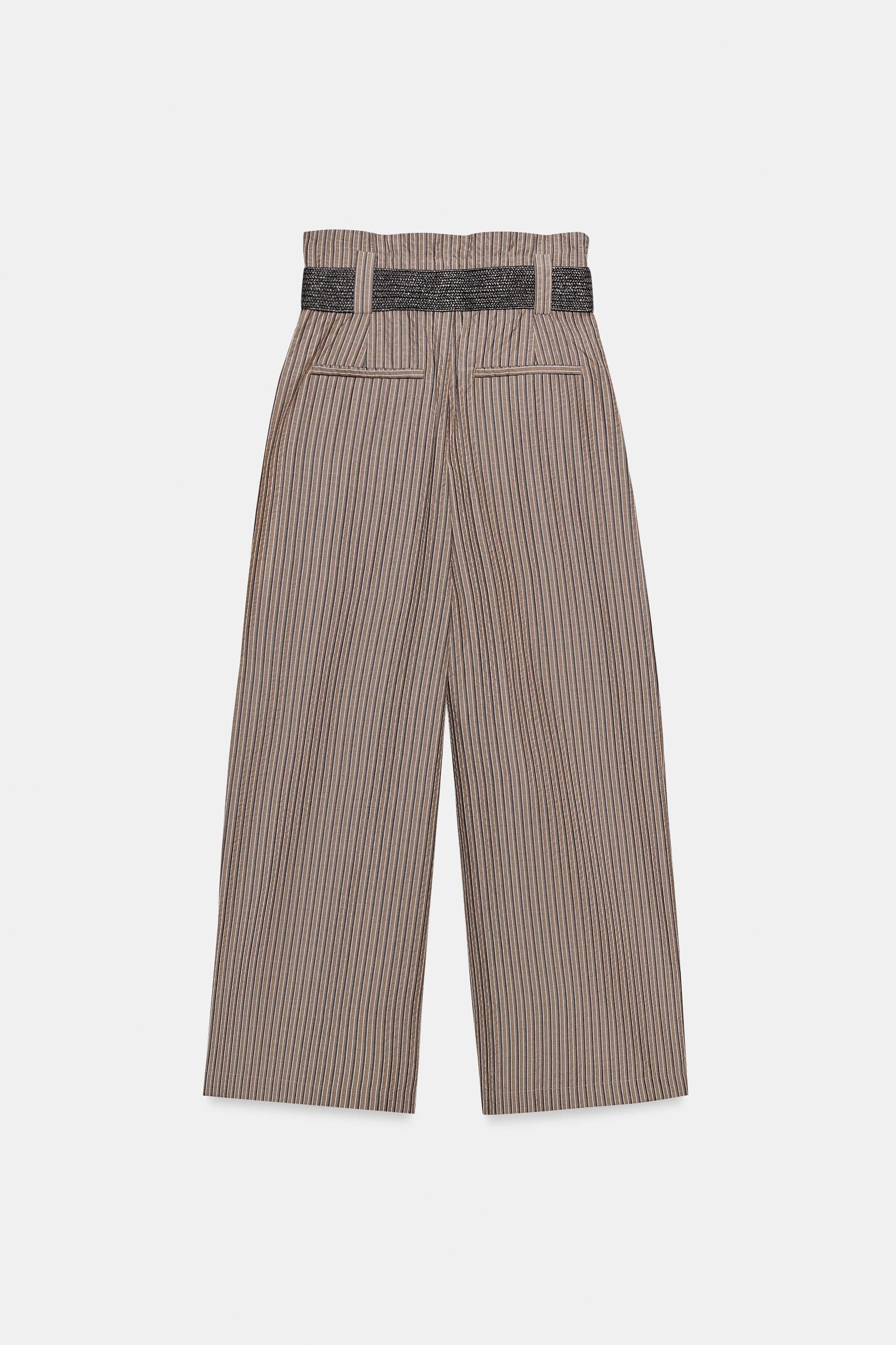 STRIPED BELTED PANTS